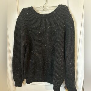 Hang Ten Black Crewneck Sweater with Ribbed Knit and Speckle